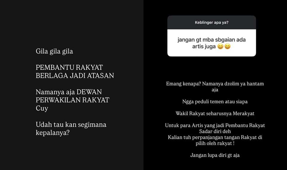 Cita Rahayu Tulis Pesan Peringatan ke Rekan Artis yang Jadi Anggota DPR [Instagram]